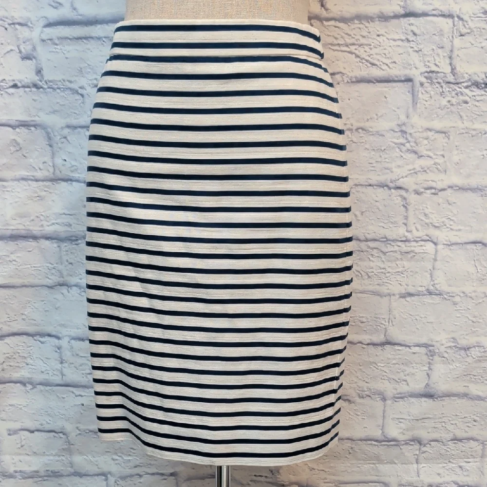 J. Crew Navy & White Striped Pencil Skirt NWOT Size 0